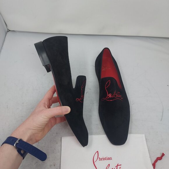 CHRISTIAN LOUBOUTIN Black Dandelion Strass Suede Logo Loafer - Picture 3 of 12